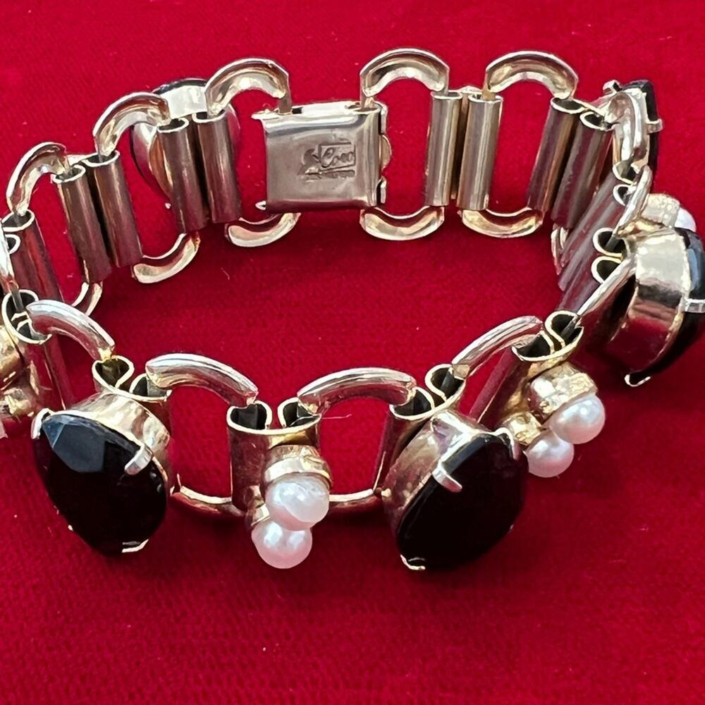 Coro vintage rhinestone and pearl bracelet